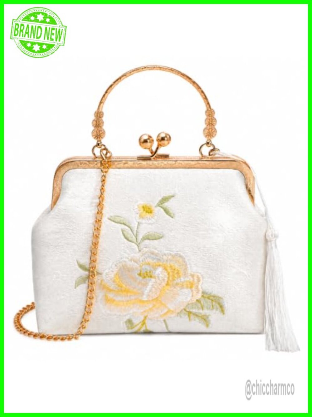 Embroidered Clutch Purse Floral Evening Bag Detachable Chain Crossbody
